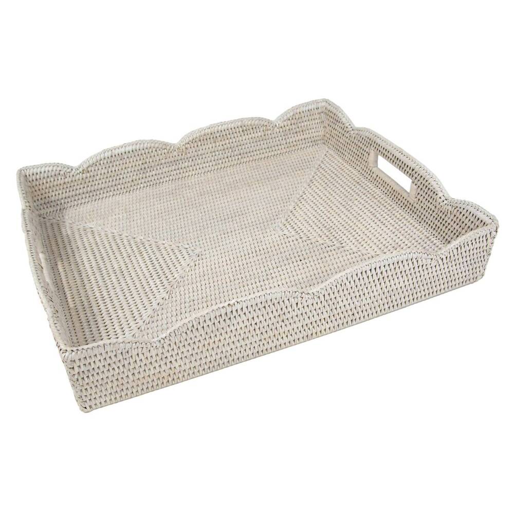 NEW CASPARI rectangle rattan tray in antique white